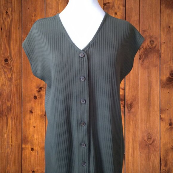 Old Navy Women's Small Green Button Front Sleeveless Rib Knit Dress V-Neck - Picture 2 of 5